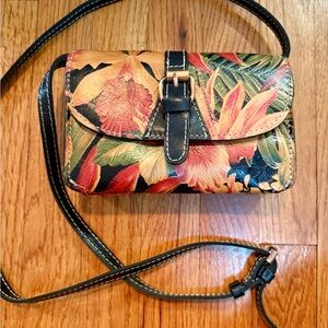 PATRISHA NASH Italian Leather Veg Tan Floral Crossbody Bag Purse